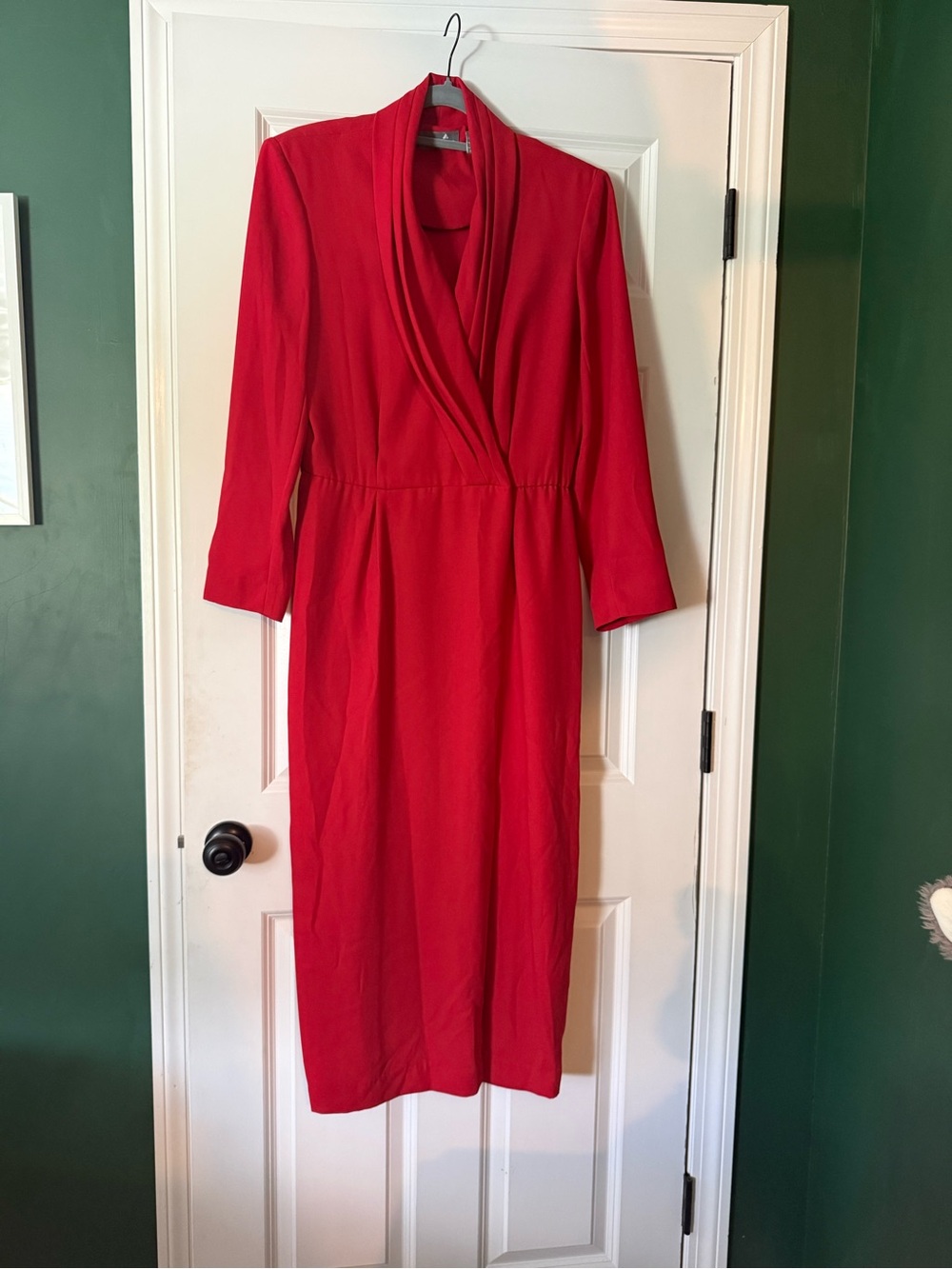 Liz Claiborne Red Long Sleeve Draped Wrap Midi Dress